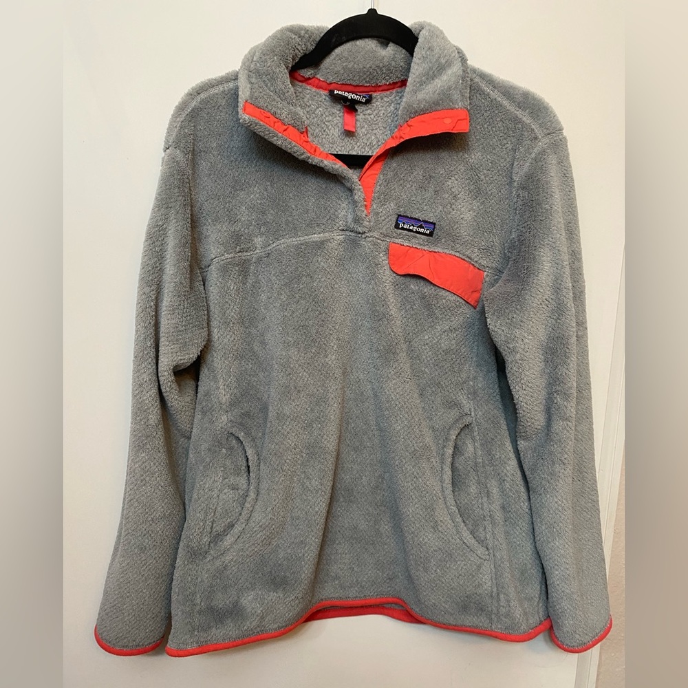 Patagonia Womens Gray / Pink Long Sleeve Re Tool Snap Fleece Pullover Sweater XL